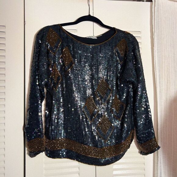 Swee Lo | Women’s | Blouses | S | Vintage Sequined Gold Beaded Pullover Blouse - Picture 1 of 5